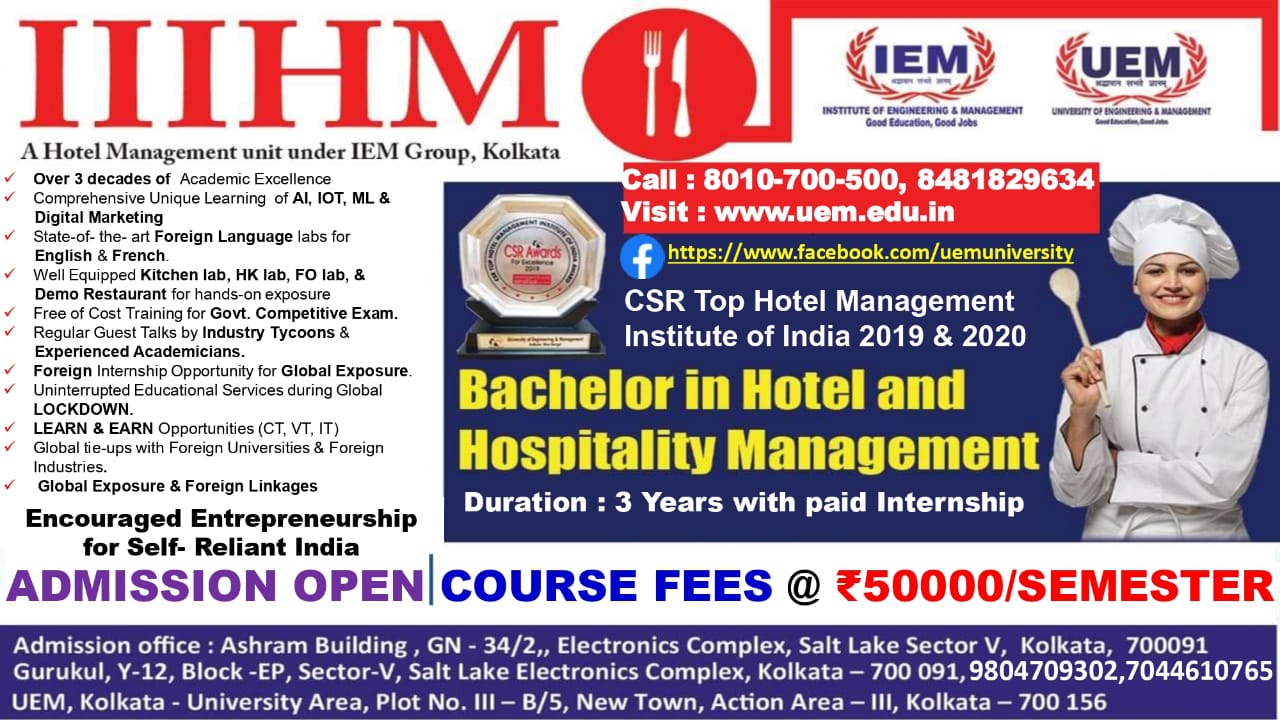 Admission going on in the department of Hotel and Hospitality Management (BHM), UEM Kolkata