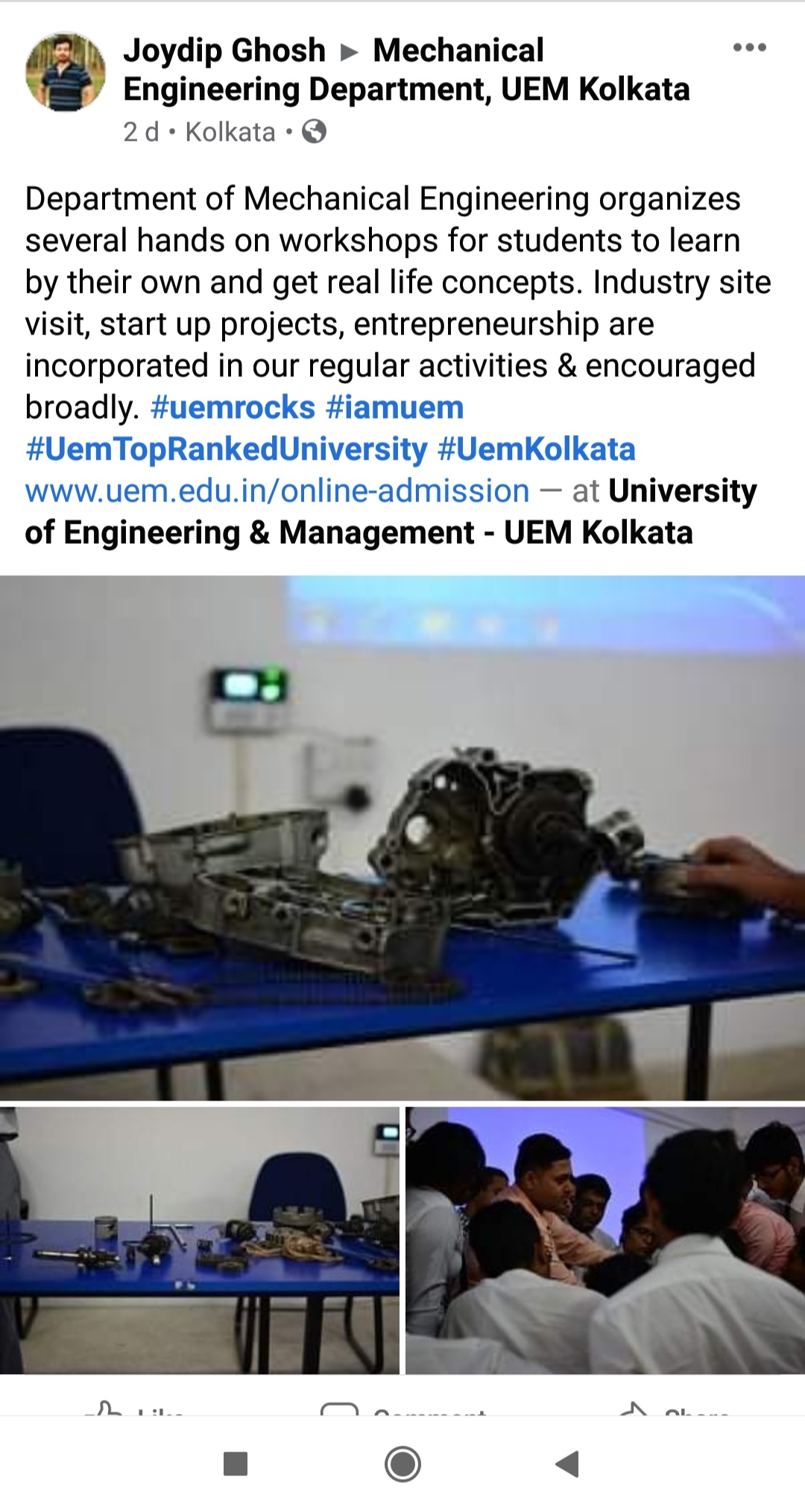 Prof. Joydip Ghosh, University of Engineering & Management (UEM), Kolkata shared that numerous hands on workshops are organised by UEM Kolkata