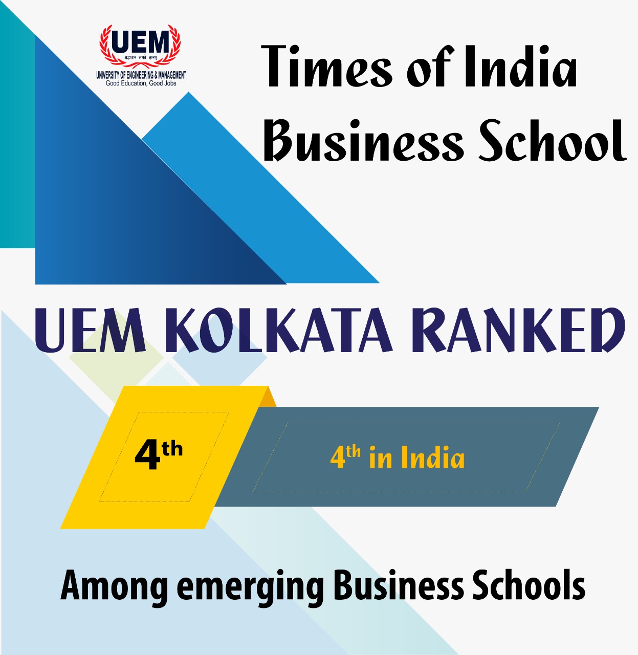 UEM, Kolkata ranked 4th in India among emerging Business Schools