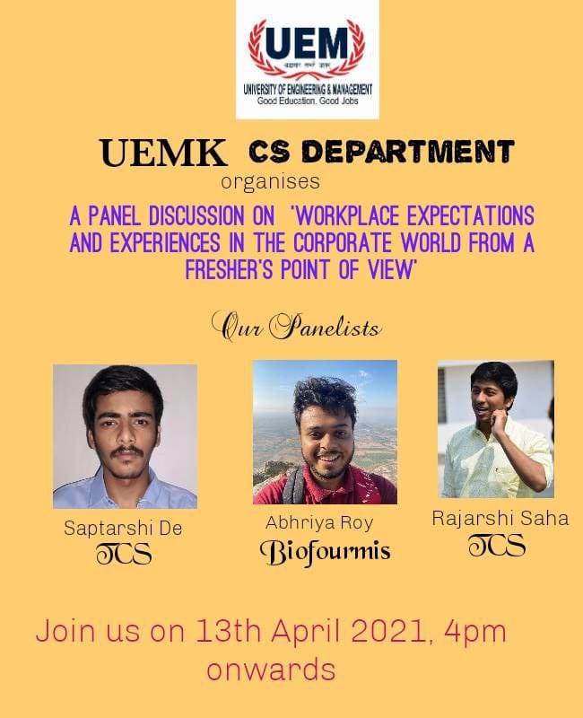 Panel Discussion Event on "Workplace Expectations and Experiences in the corporate world from a Fresher's point of view"