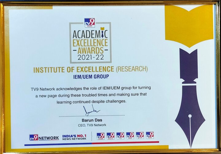 UEM was awarded Academic Excellence Awards 2021-22 by TV9 Network