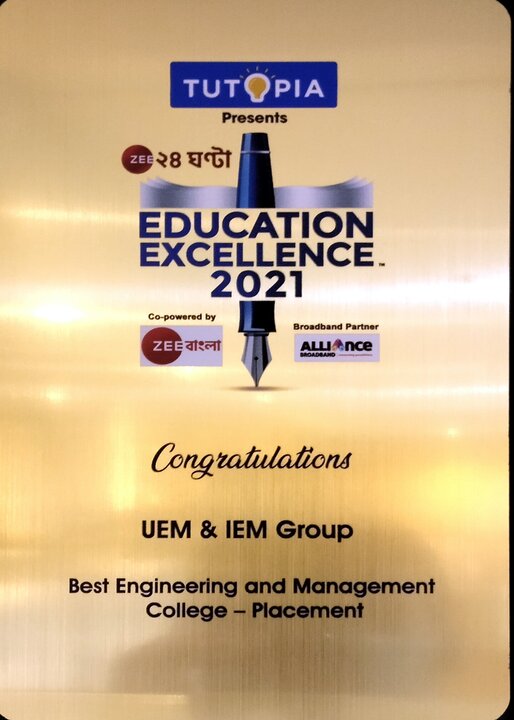 UEM group was awarded Education Excellence Awards 2021 by Zee 24 Ghanta