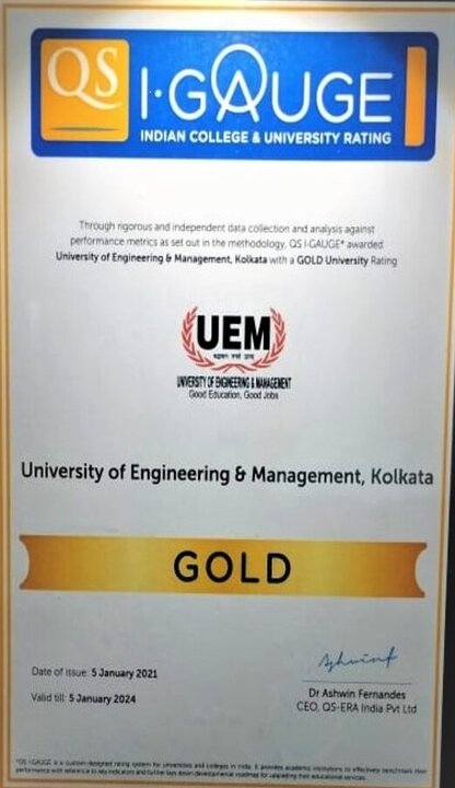 QSI-GAUGE Rating (Gold Category) given to the UEM Kolkata on 5th January, 2021