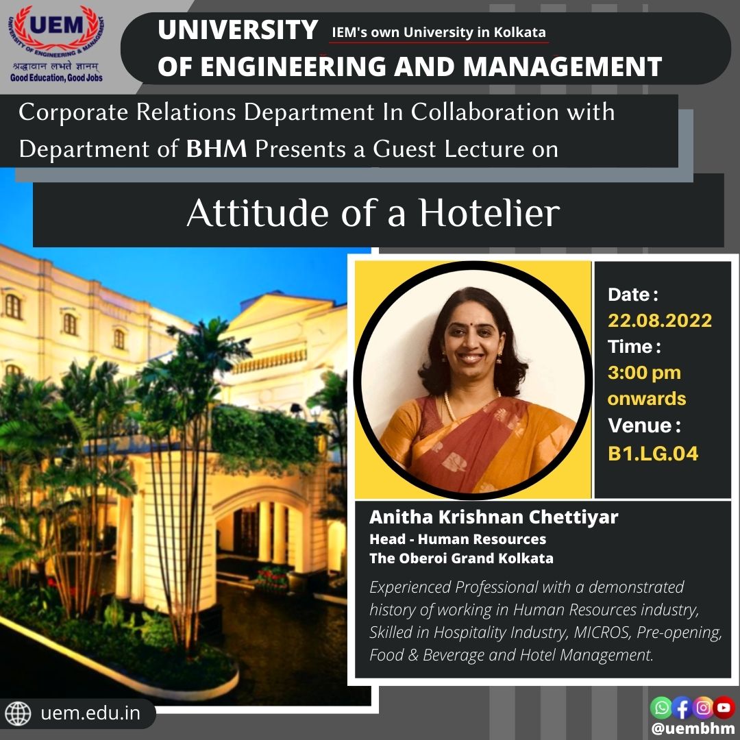 Guest Lecture on Attitude of a Hotelier