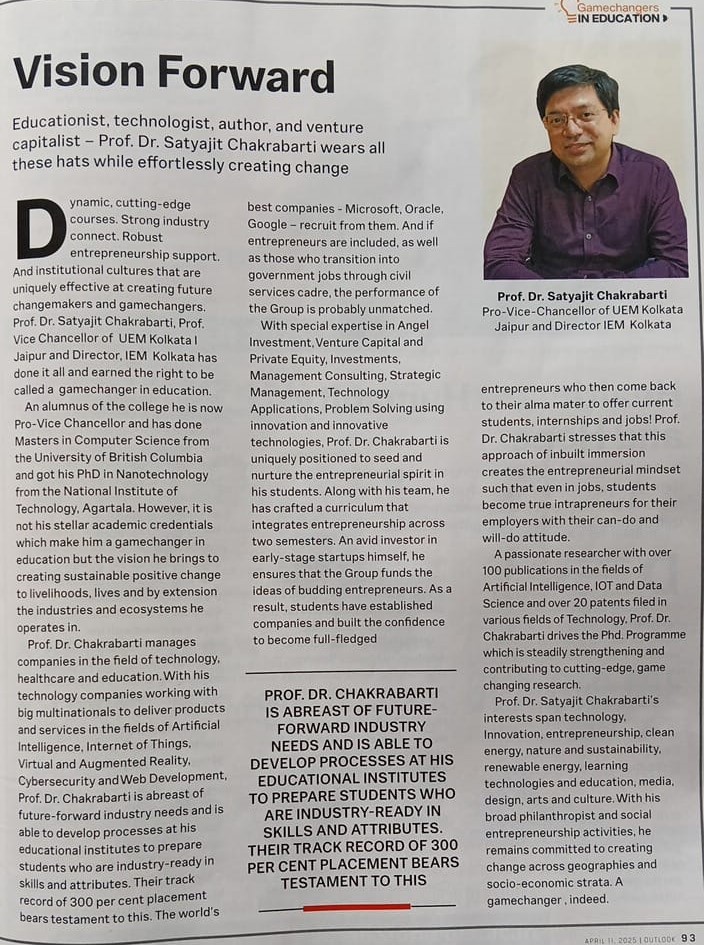 Media Coverage about the visionary leadership of Pro VC of UEM