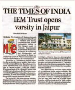 IEM Trust opens varsity in Jaipur reported by TOI