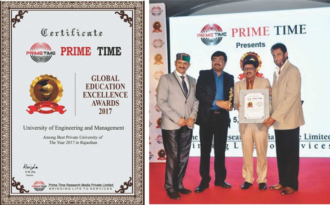 BEST PRIVATE UNIVERSITY IN  RAJASTHAN (Global Education Award 2017, Prime Time)