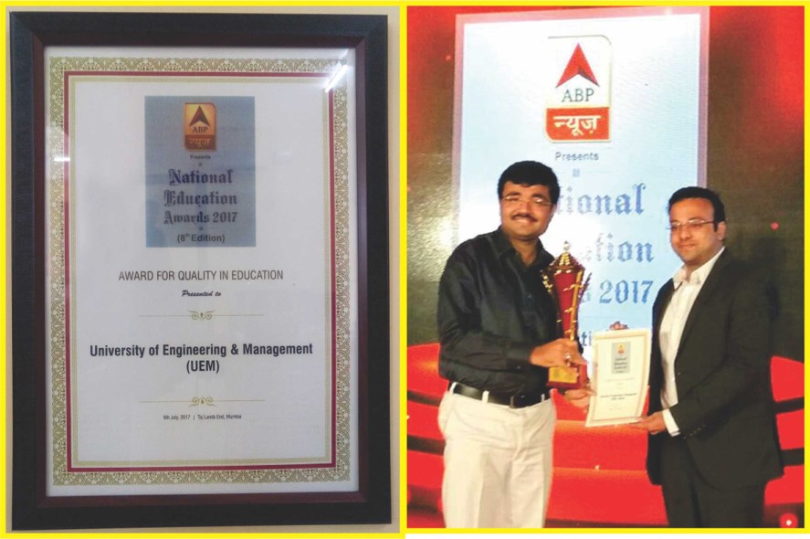 AWARD FOR QUALITY IN EDUCATION (in National Education Awards -2017 by ABP News)