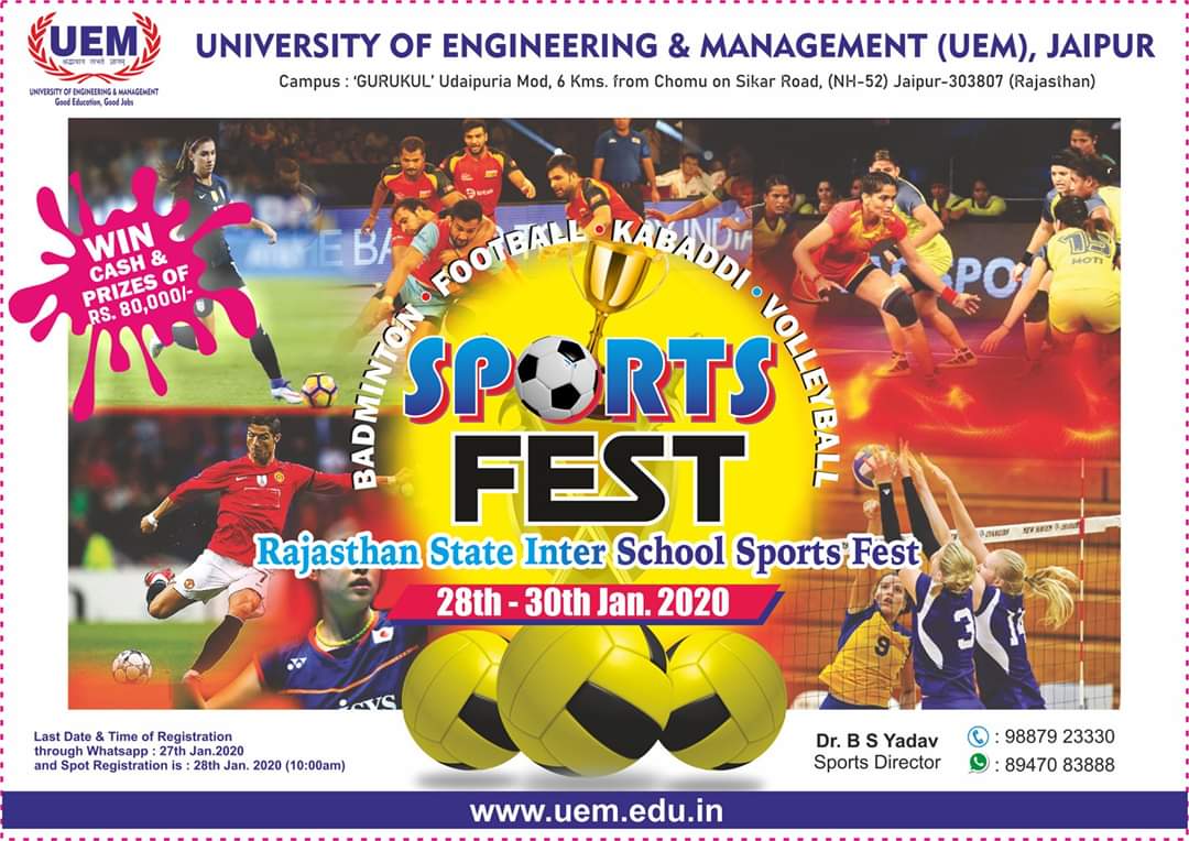 National Under-19 Inter-School Sports Competition to be held at UEM Jaipur