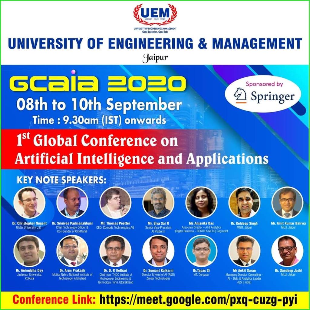 Virtual Global Artificial Intelligence Conference conducted by UEM Jaipur