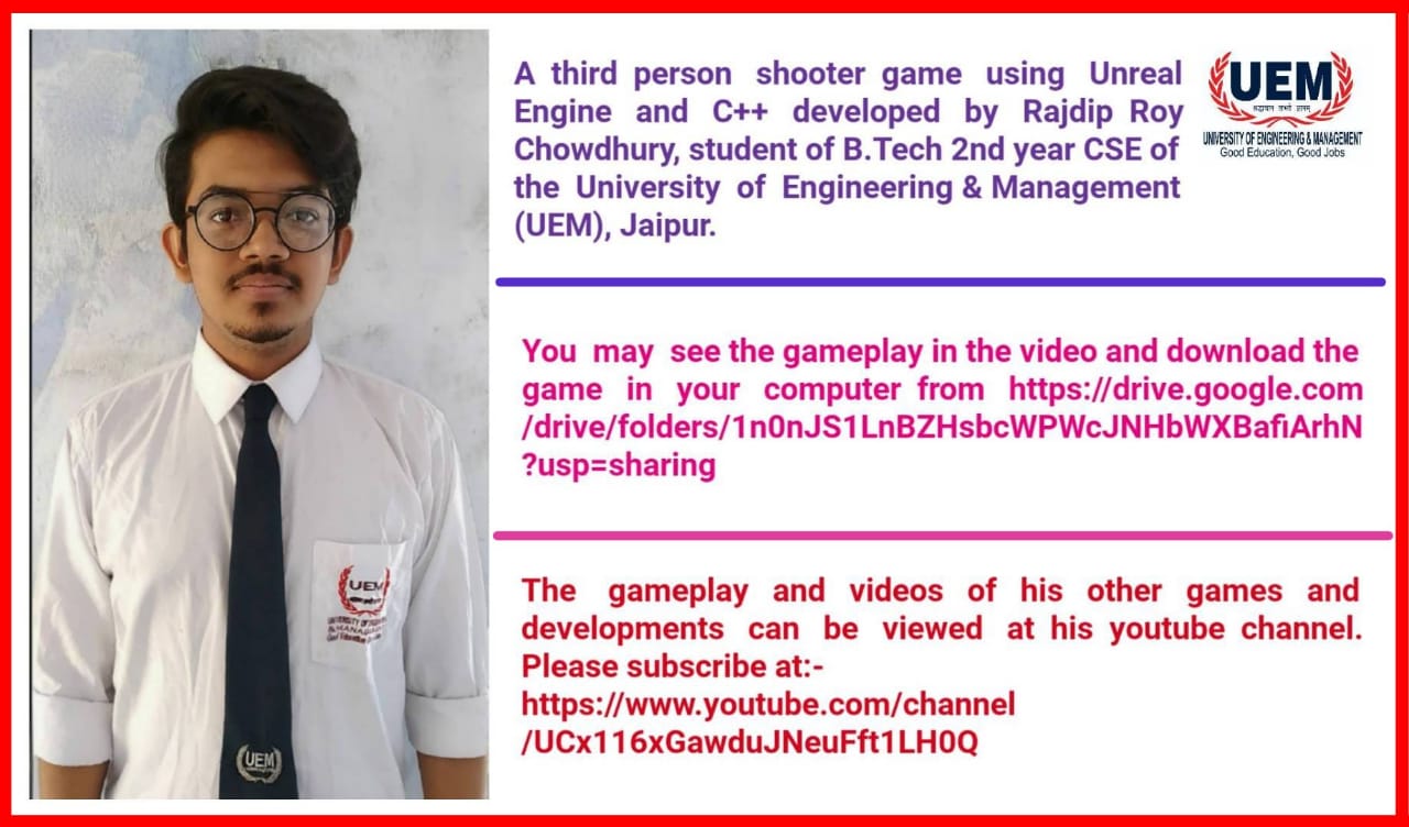 Game Developed by B.Tech Student of UEM, Jaipur
