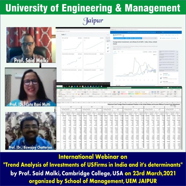 International webinar on Trend Analysis Of Investments of US Firms in India and it's determinants