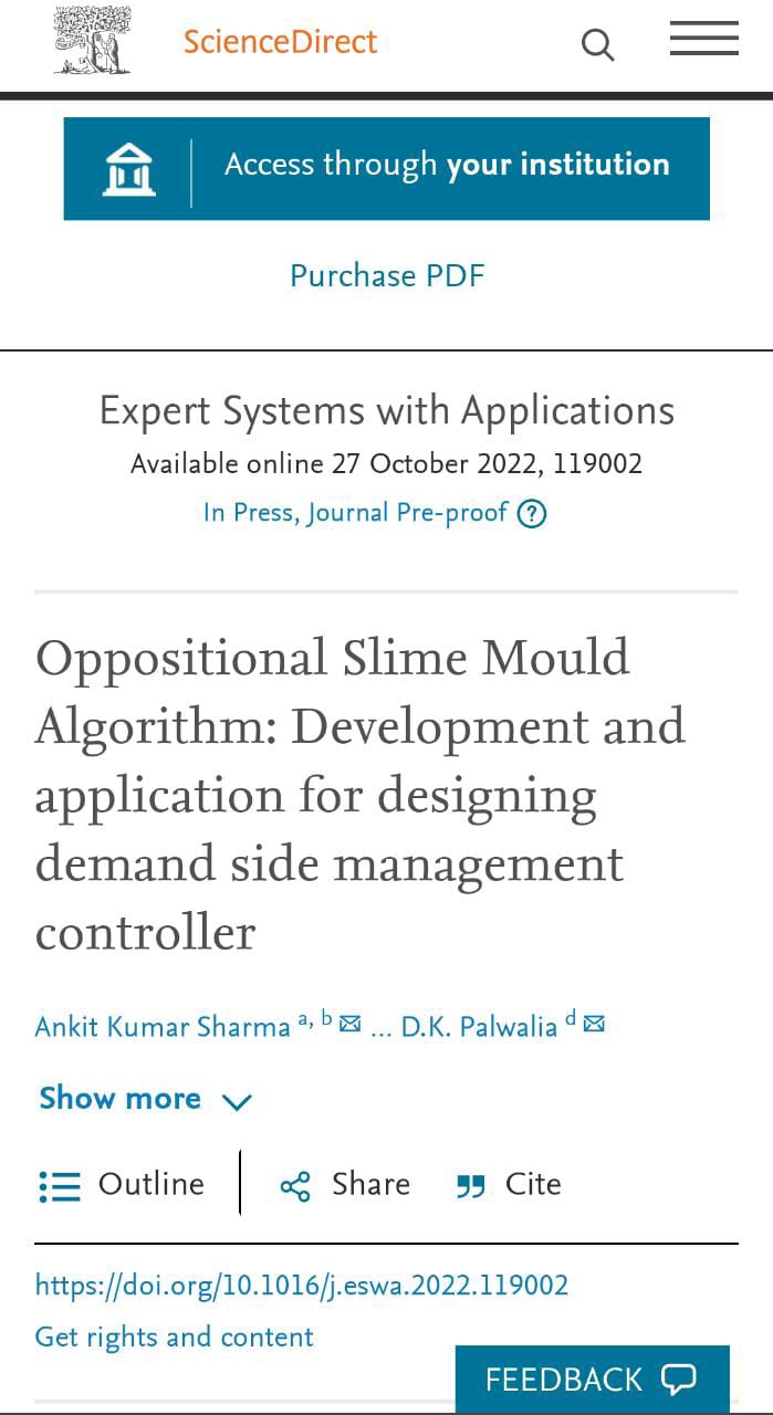 Next work of Prof. Ankit Kumar Sharma, Head and Associate Professor, Electrical Engineering Department, University of Engineering & Management (UEM), JAIPUR is published in Expert Systems with Applications-Elsevier (SCI, Scopus and Web of Science indexed)