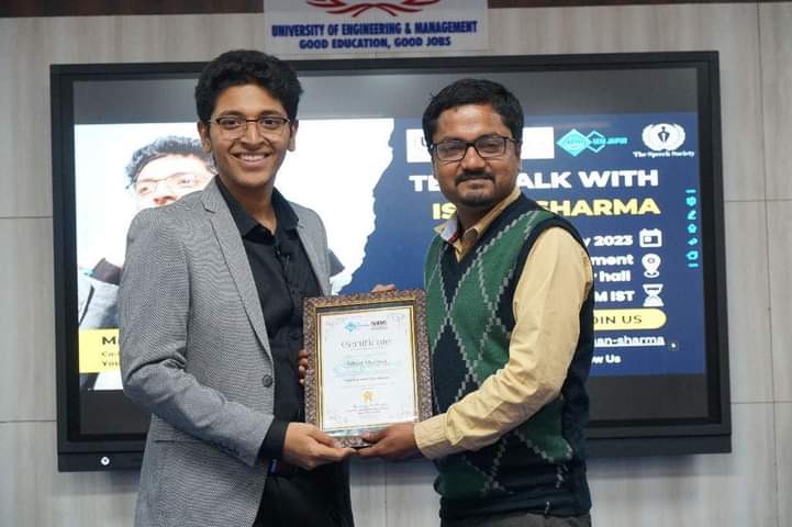 TECH TALK WITH ISHAN SHARMA AT UNIVERSITY OF ENGINEERING AND MANAGEMENT, JAIPUR UEM Jaipur ACM Student Chapter & Department Of Computer Science & Engineering, UEM Jaipur in association with The Speech Society (TSS) organised A Tech Talk By Mr. Ishan Sharma, Co-Founder MarkitUp Content Creator Youtuber with 720K+ Subscribers on 22nd February, 2023.