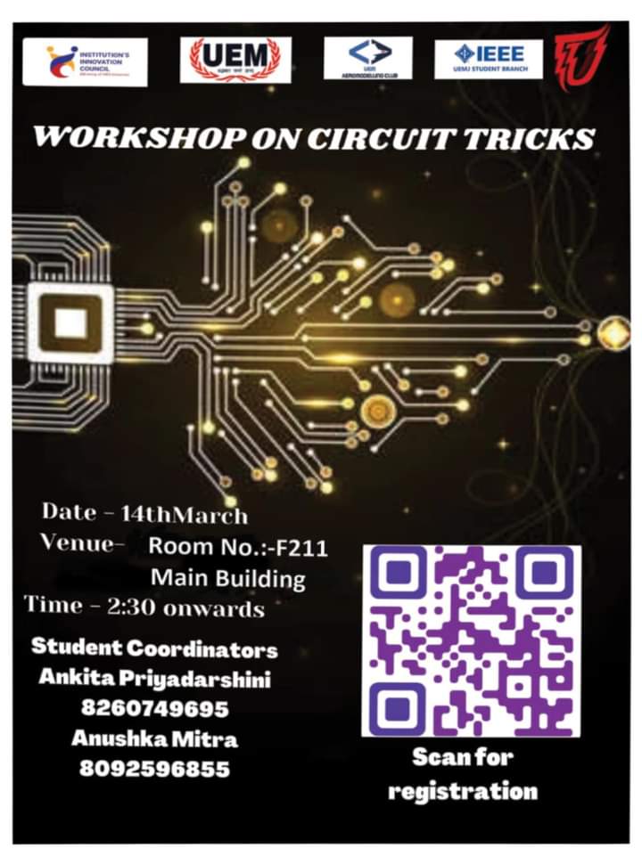 Students of the Department of Electrical Engineering, University of Engineering & Management (UEM), JAIPUR organised a hands on training workshop - Circuit Tricks on 14th March, 2023 as a pre-requisite for upcoming Technical Festival TechUtopia 2023.
