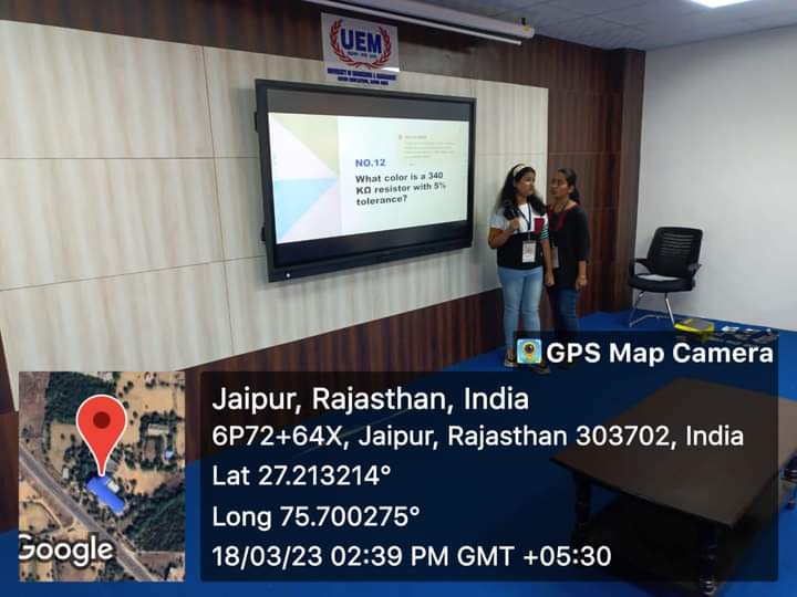 Event Name – Circuit Tricks On 18th-March- 2023, Students of Electrical Engineering Department of UEM Jaipur have organized the Circuit Tricks Event. This event involves designing of circuits from the available components to generate the desired output challenged in the questionnaire. It’s a time-based event and the early better the strategy needs to be followed with a gist of accuracy. An application would be provided to you in form of a problem and you need to make a circuit for performing that particular experiment using various electronic components and present the required output to the jury members.