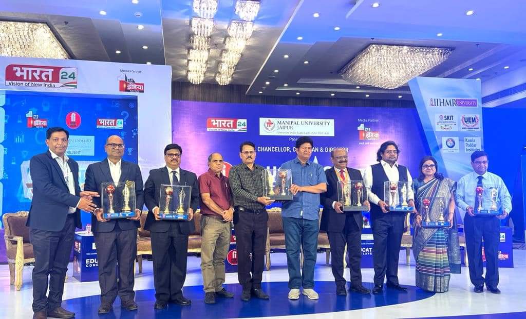 "UNIVERSITY 0F ENGINEERING & MANAGEMENT, JAIPUR" awarded as “University with Best International Placements in Rajasthan” for the outstanding placements and industry connect and contribution to the Education sector, in an exclusive event, THE EDUCATION CONCLAVE 2023, at Hotel Marriott, Jaipur, organized by First India News in association with Bharat 24 on 7th April 2023.
