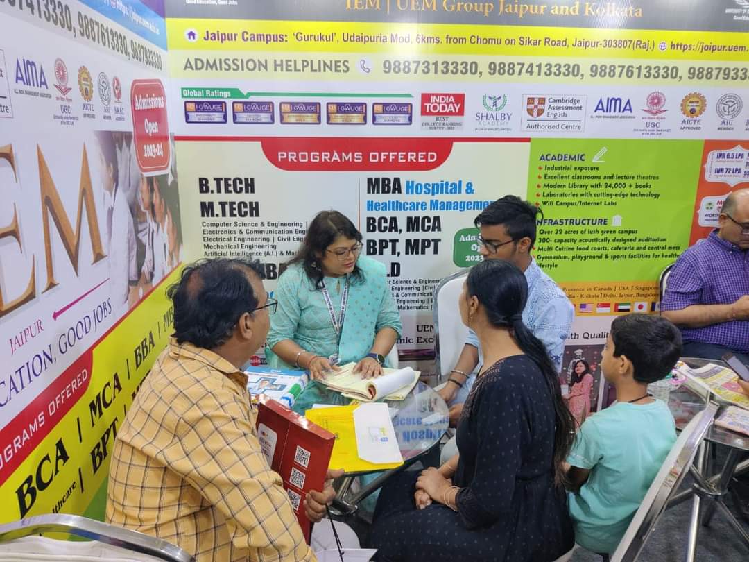 Pavilion of the University of Engineering & Management (UEM), JAIPUR in the Dainik Bhaskar Education Fair at Birla Auditorium, Jaipur on 5th, 6th and 7th May, 2023.