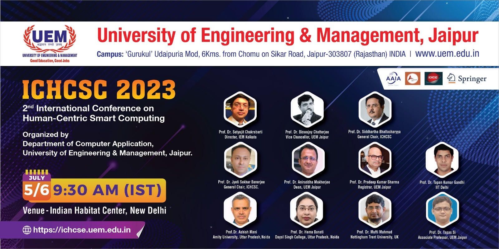 Invitation for 2nd International conference on Human-Centric Smart computing - ICHCSC 2023, being organized by UEM JAIPUR:-