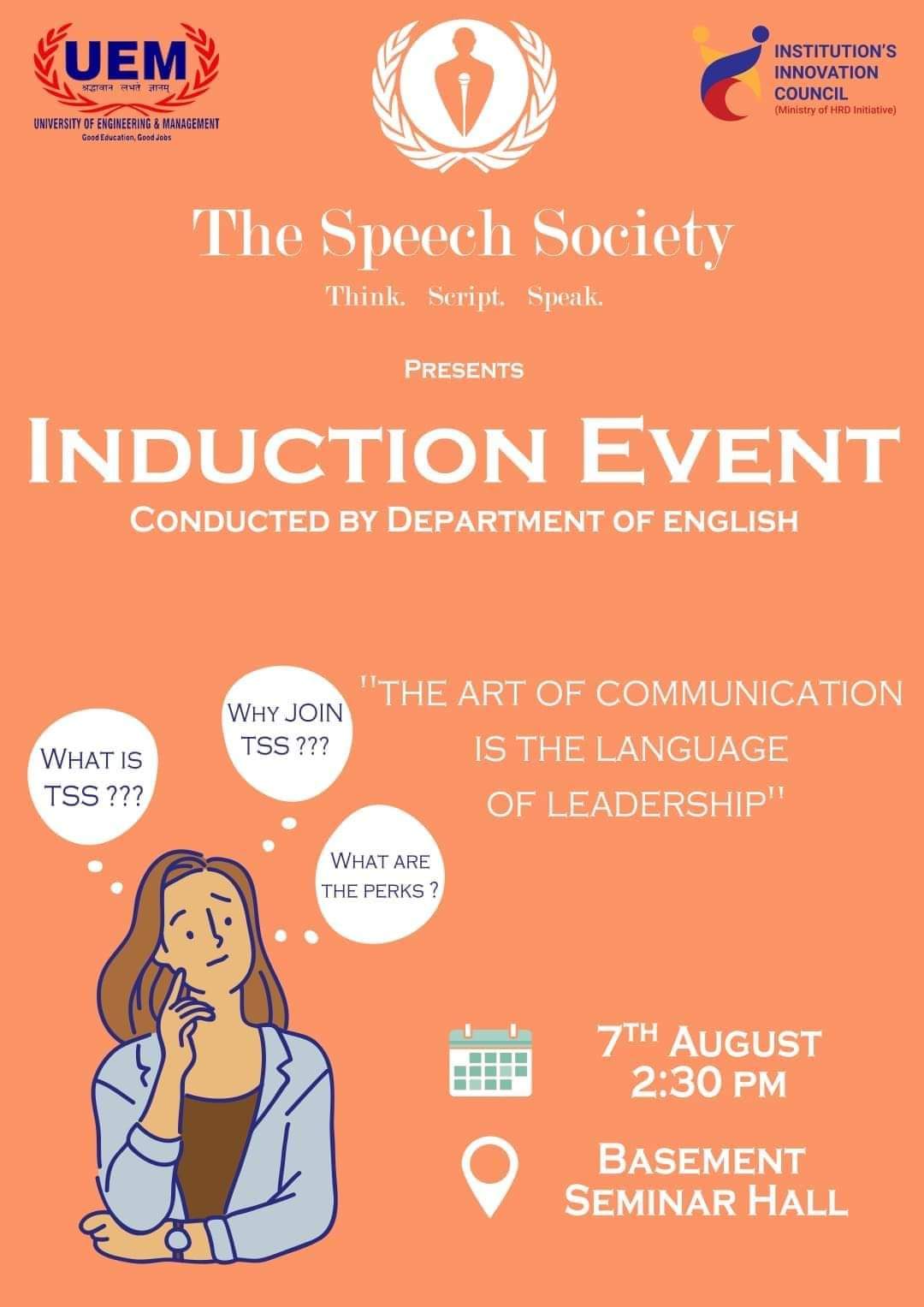 One of the Induction events held in UEM Jaipur for the first year students (newly arrived at the University) in collaboration with The Speech Society.