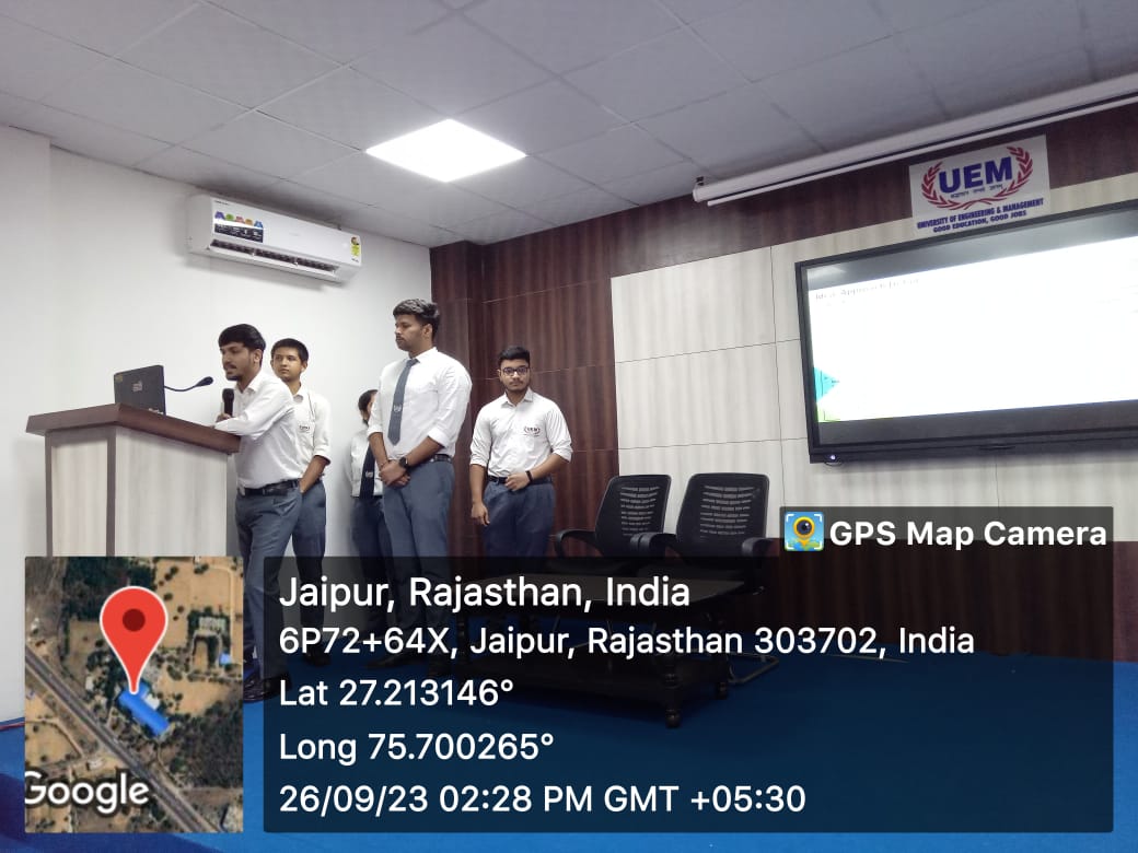 Internal Hackathon for selection of students to participate in the Smart India Hackathon was organized at the University of Engineering & Management (UEM), Jaipur on 26th September 2023.