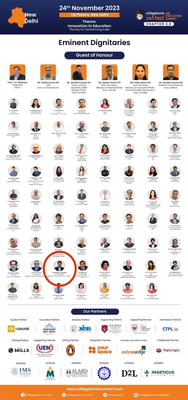 Prof. Dr. Biswajoy Chatterjee, Vice-Chancellor, University of Engineering & Management (UEM), JAIPUR will be speaking at "Collegedunia Connect 3.0,"