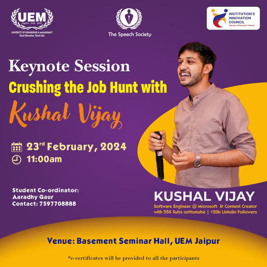 Join Mr. Kushal Vijay or an electrifying keynote session as this Microsoft Software Developer and influential content creator shares his insights on leveraging software to tackle real-world challenges.