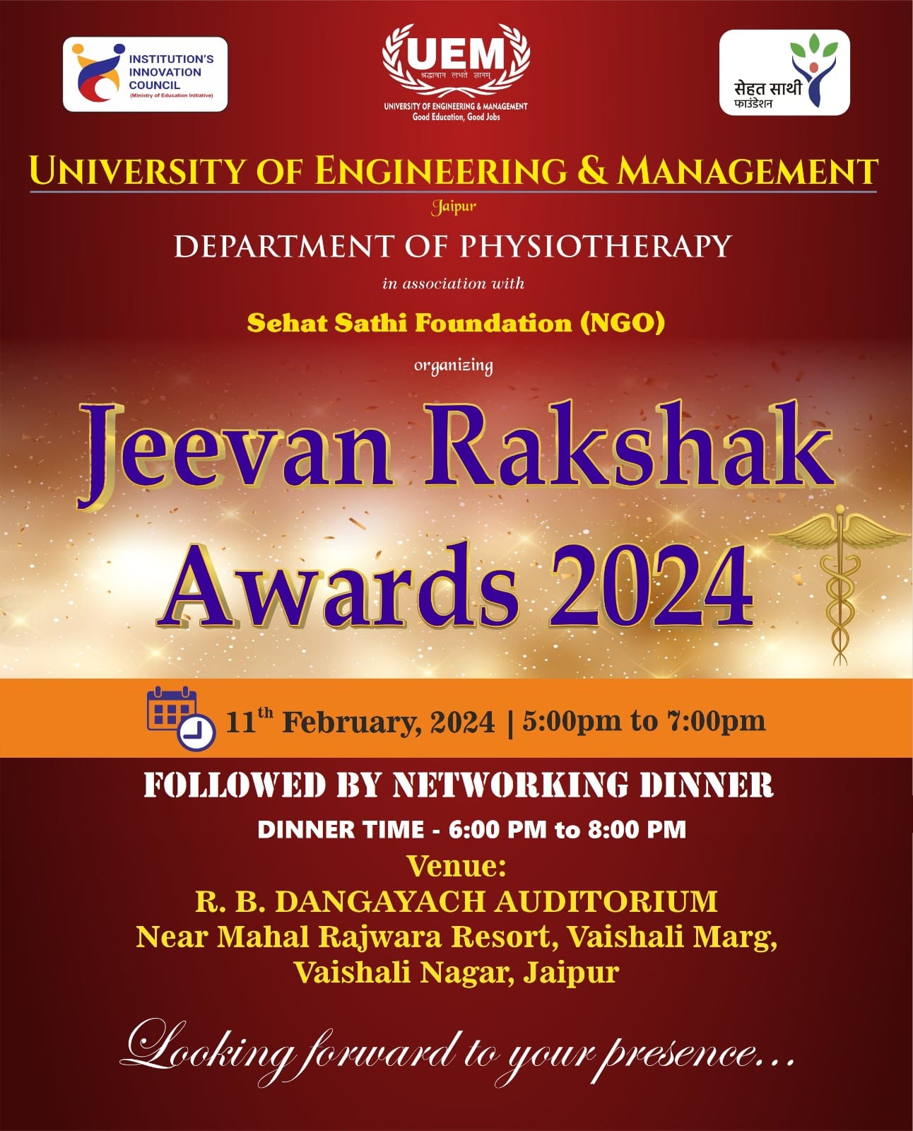Department of Physiotherapy of UEM, Jaipur is organizing "Jeevan Rakshak Awards 2024