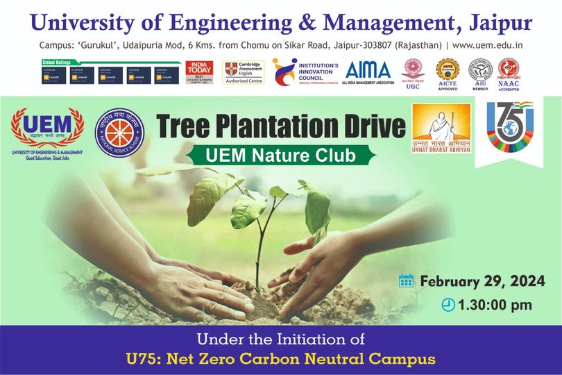 University of Engineering and Management, Jaipur is organising a Tree Plantation Drive in the Campus under the initiation of U75