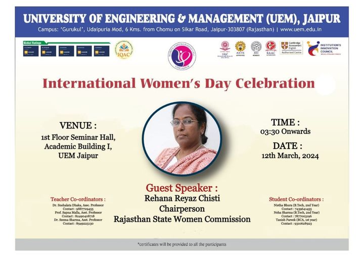 International Women Day Celebrations on 12 March 2024.