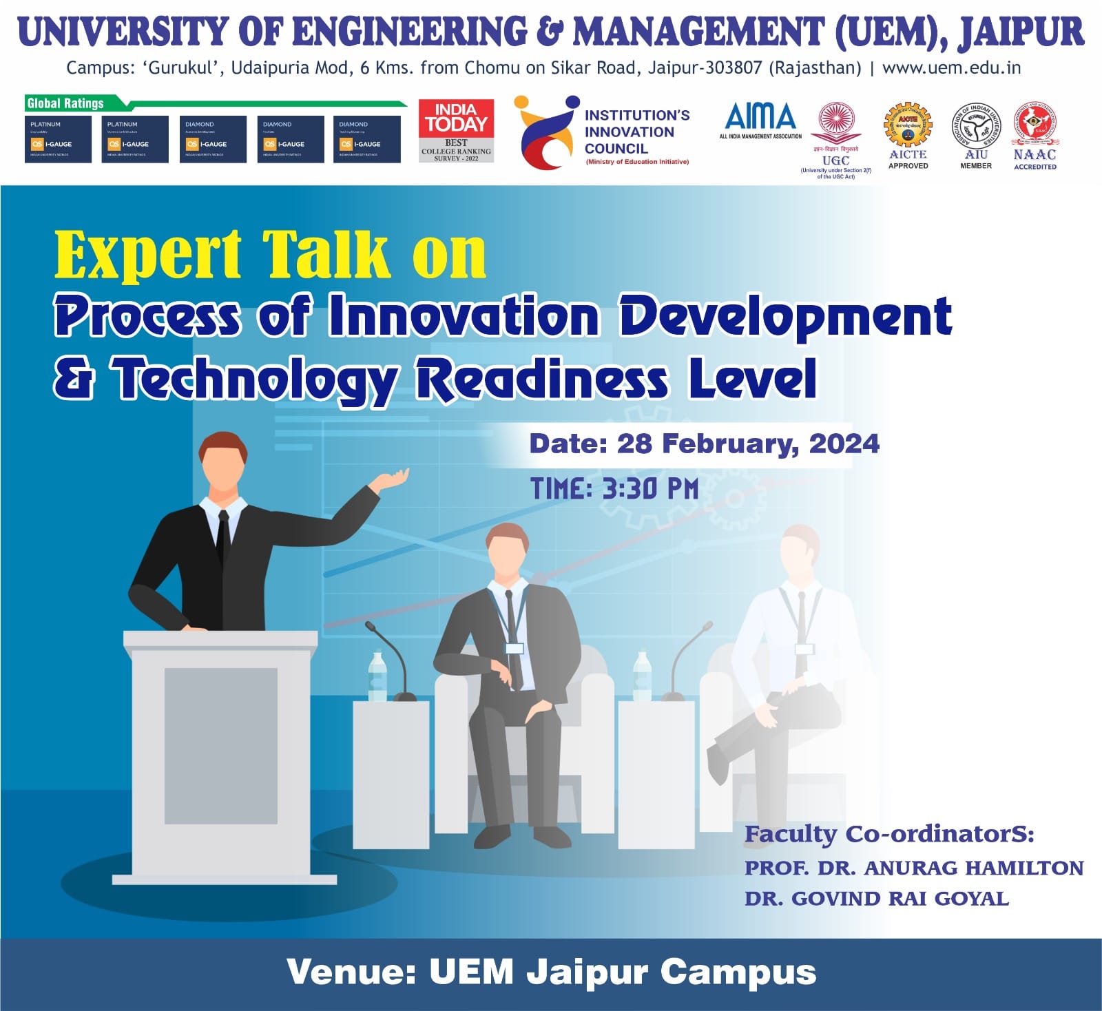 Expert talk on "Process of Innovation Development & Technology Readiness Level” on 28th February 2024.