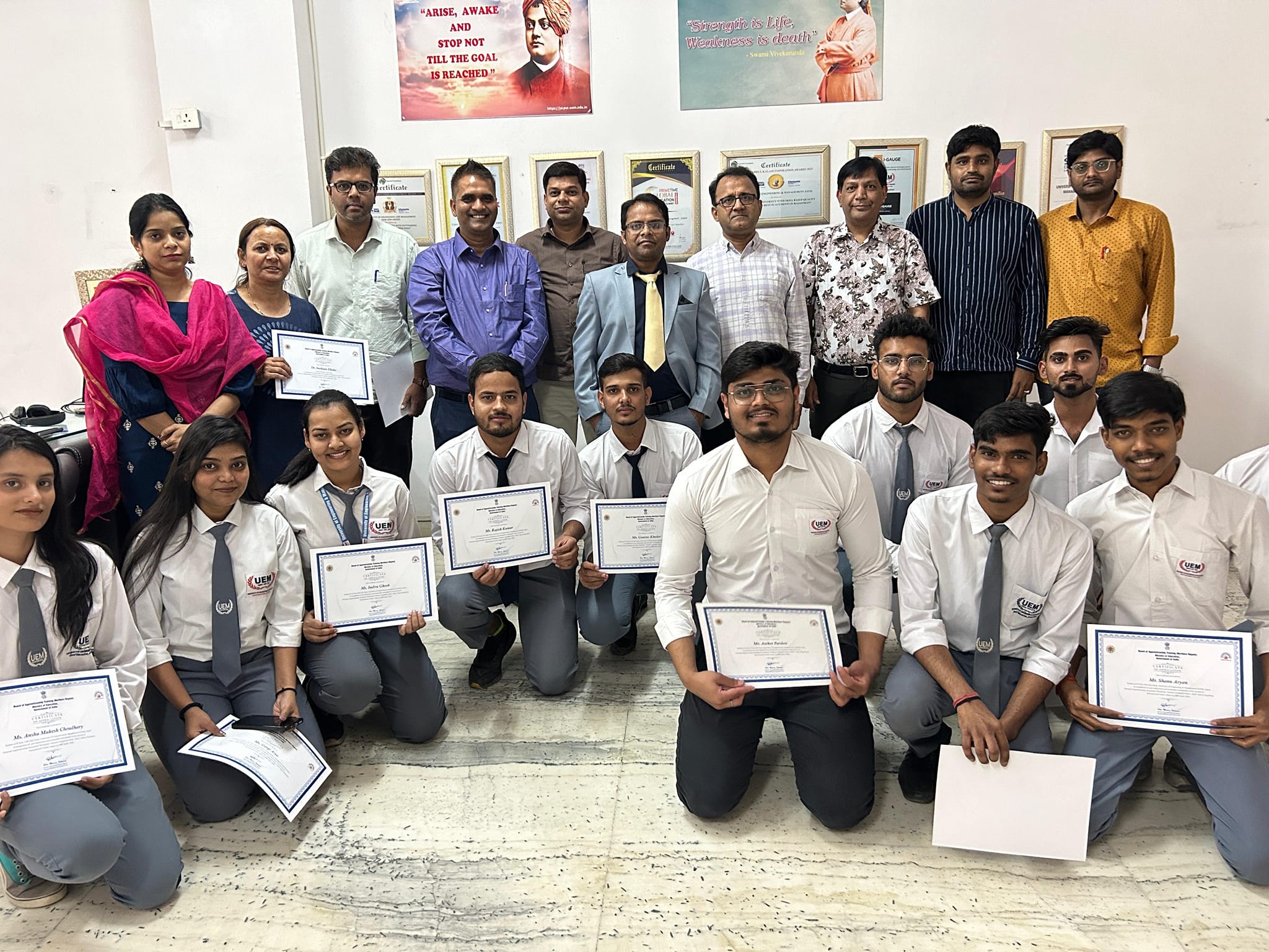 Our students of the University of Engineering & Management (UEM), JAIPUR have been awarded by the Govt. of Rajasthan, Board of Apprenticeship Training on 7th May, 2024.