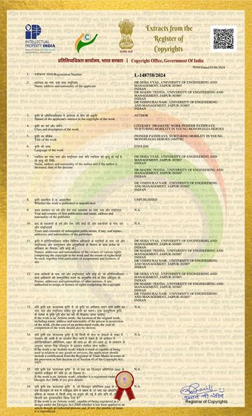 Dr. Neha Vyas, Dr. Madhu Teotia and Dr. Vishnuraj Nair from the Department of Physiotherapy, UEM Jaipur has published a copyright of work.