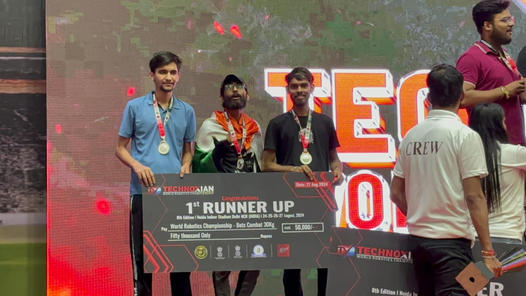 Student of Shunya Student Chapter of University of Engineering and Management Jaipur stood 1st runner up at 30kg Robowars at Technoxian International Robowars