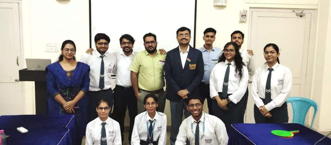 UEM Jaipur Toastmasters Club of students in presence of the Area Director TM (Toastmaster) Jitendra Vyas along with club mentors TM Lokendra and TM Kamlesh, consisting of quiz, public speaking - prepared and impromptu, and their general evaluation.