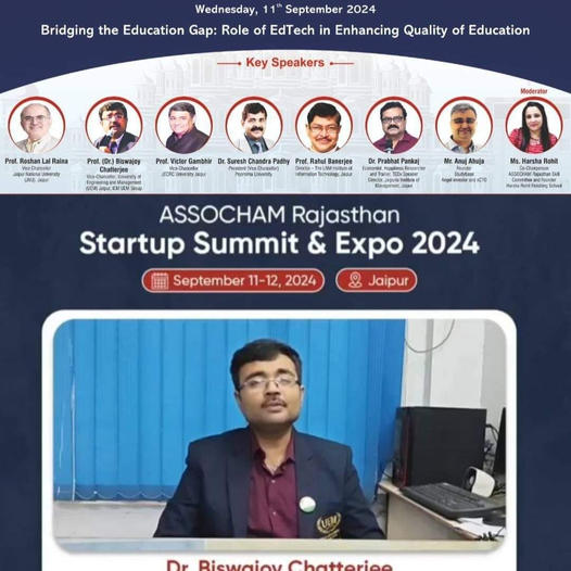 Prof. Dr. Biswajoy Chatterjee Vice-Chancellor is invited to speak in the Assocham Rajasthan Startup Summit & Expo, 2024