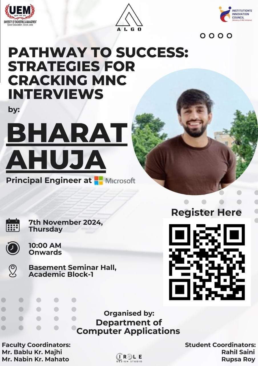 Mr. Bharat Ahuja delivered a session at UEM JAIPUR today for our students on "Pathway to Success: Strategies for cracking MNC Interviews".