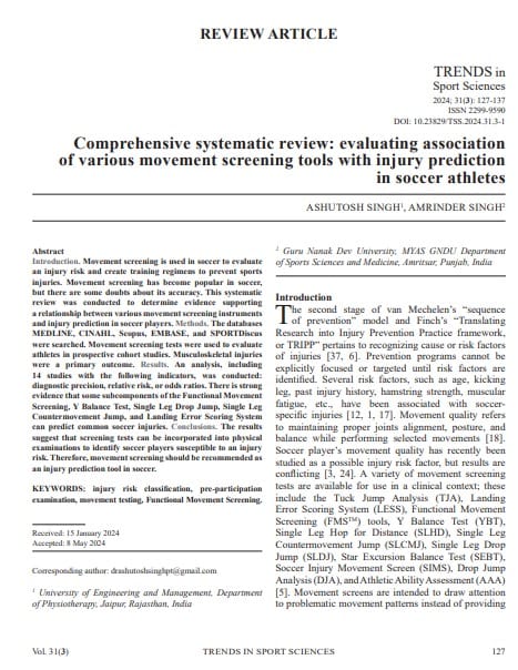 Dr. Ashutosh Singh, Assistant Professor, Department of Physiotherapy, has published a research paper in a Scopus-indexed Journal.