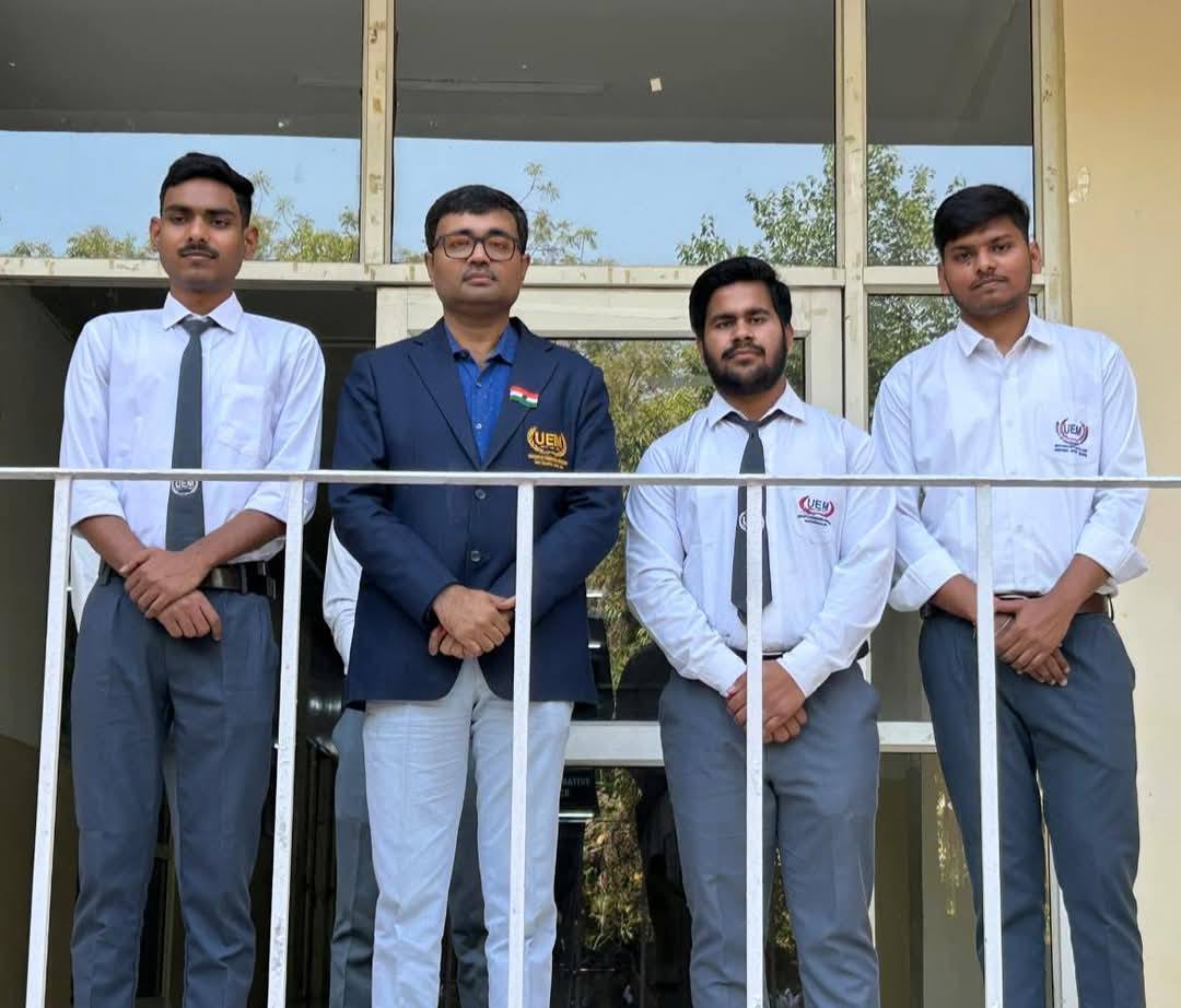Students of University of Engineering and Management (UEM), Jaipur—Shashank Rai, Abhishek Gupta, and Jayant Vaibhav—representing the Pradyog Club, have secured first place in the IoT-based event "IOmaTic (Innovating the Future with IoT)" at IIT BHU. Competing against 21 teams in the final round, they demonstrated exceptional skills and innovation to emerge as the winners.
