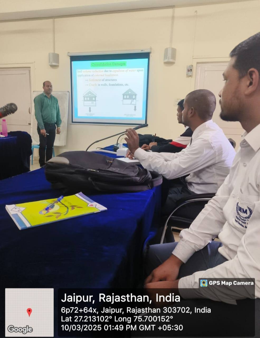 The Department of Civil Engineering, University of Engineering and Management (UEM), Jaipur has successfully organized a 3-Days Pre-Industrial Training & Workshop Phase-I on "Practical Problems & their Solutions in RC, Hydraulic and Foundation Structures" for final year students from Civil Engineering department.